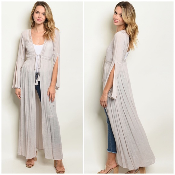 January Summer Tops - SILVER GREY CROCHET KIMONO